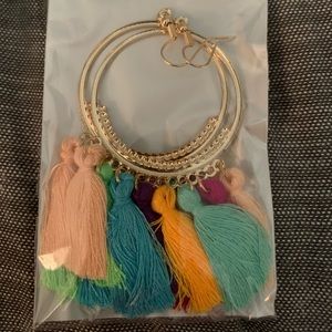Multi color tassels gold hoop